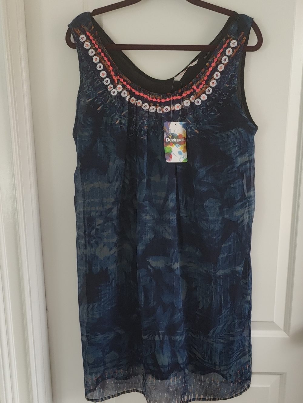 Desigual Women Navy Embroidered Sleeveless Dress